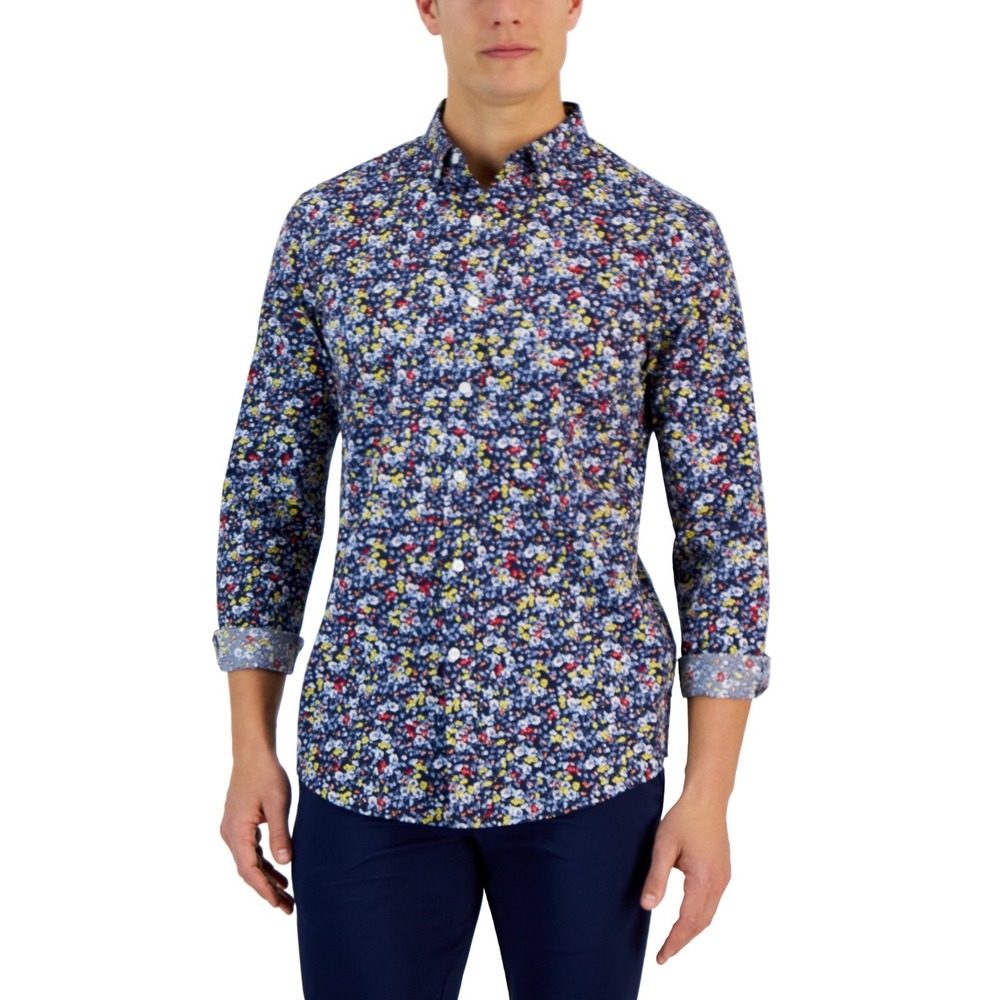 Club Room Ken Long Sleeve Button-Down Ditsy Floral‎ Print Shirt Size L